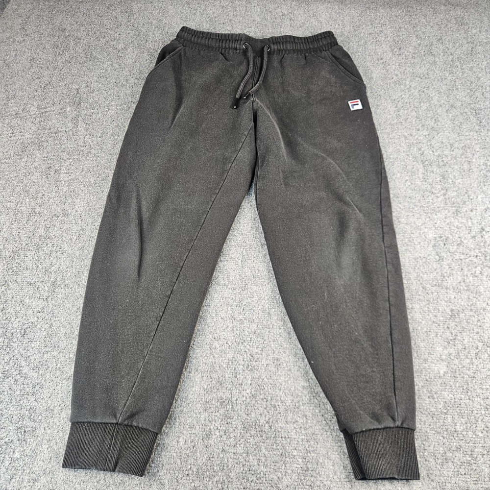 Fila Mens Small Black Fleece Joggers Sweatpants‎ Drawstring Cuffed F-Box Logo